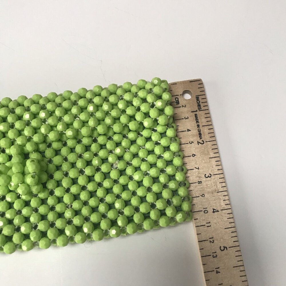 Vintage Plastic Beaded Purse Mod Clutch Bag Lime Green Wallet 60s 70s Rave Disco - Picture 7 of 9